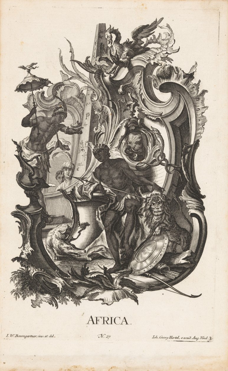 Rocaille met de personificatie van het werelddeel Afrika door Jakob Gottlieb Thelott