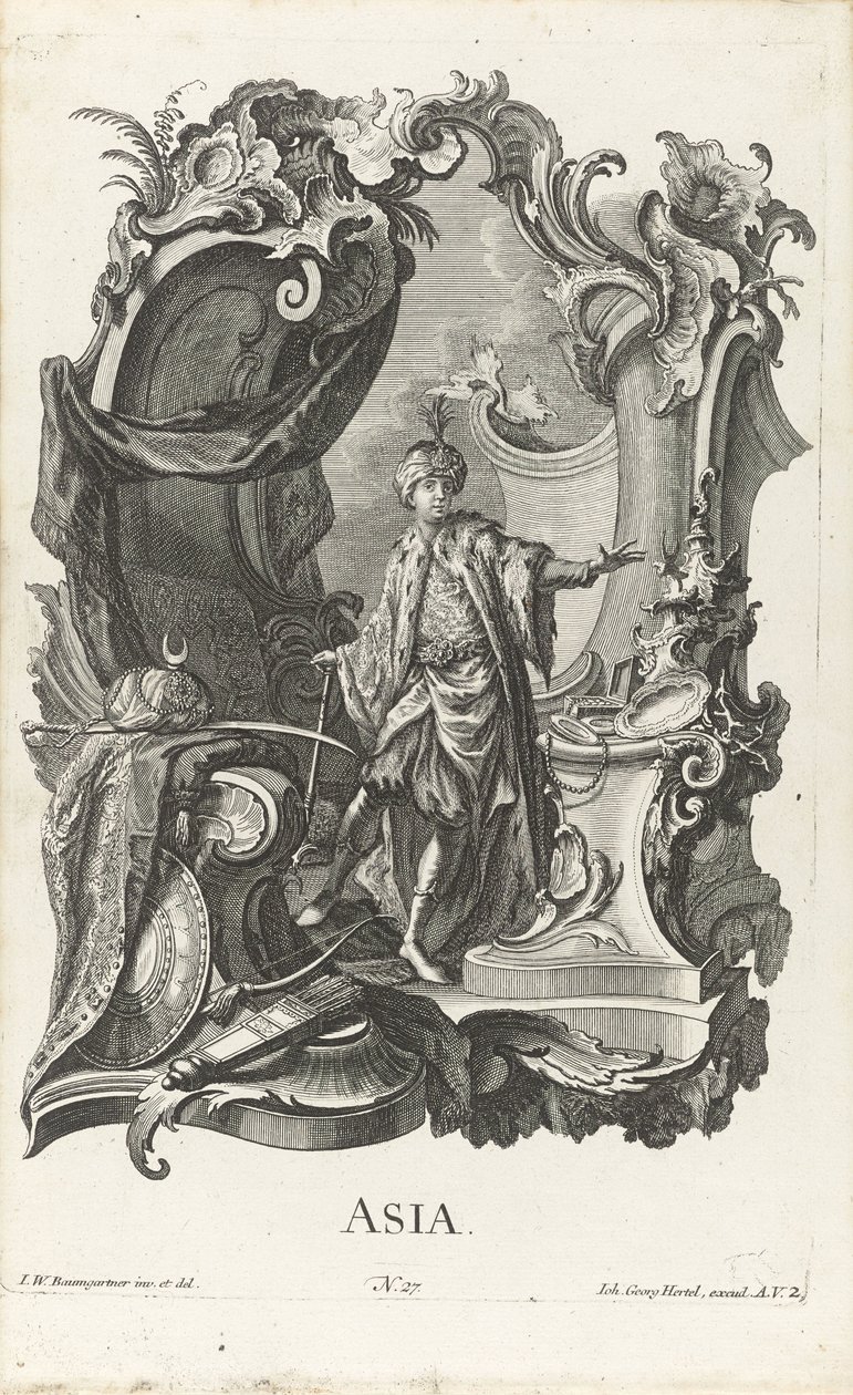 Rocaille met de personificatie van het werelddeel Azië door Jakob Gottlieb Thelott