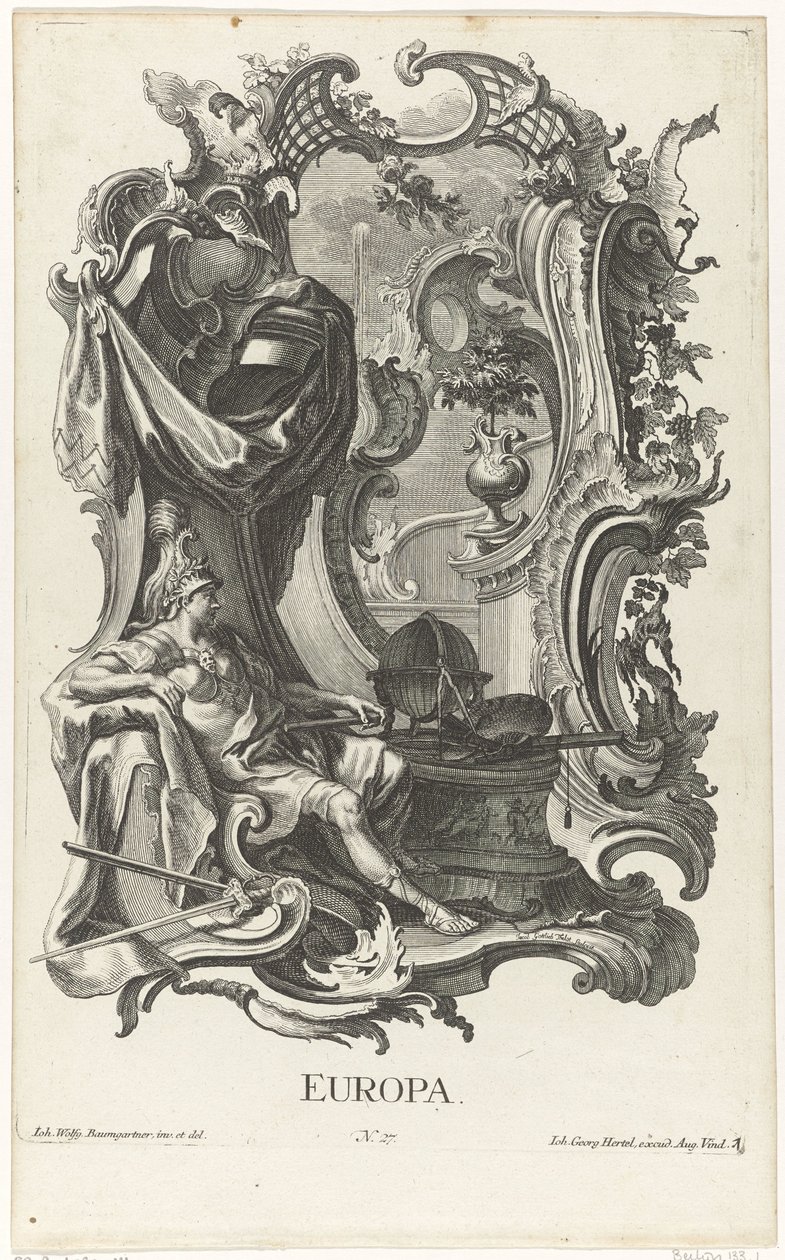 Rocaille met de personificatie van het werelddeel Europa door Jakob Gottlieb Thelott