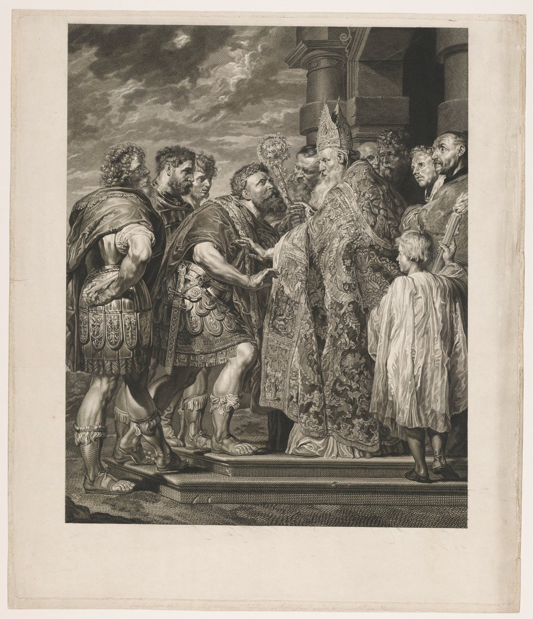 H. Ambrosius weigert keizer Theodosius de toegang tot de kerk te Milaan door Jakob Matthias Schmutzer