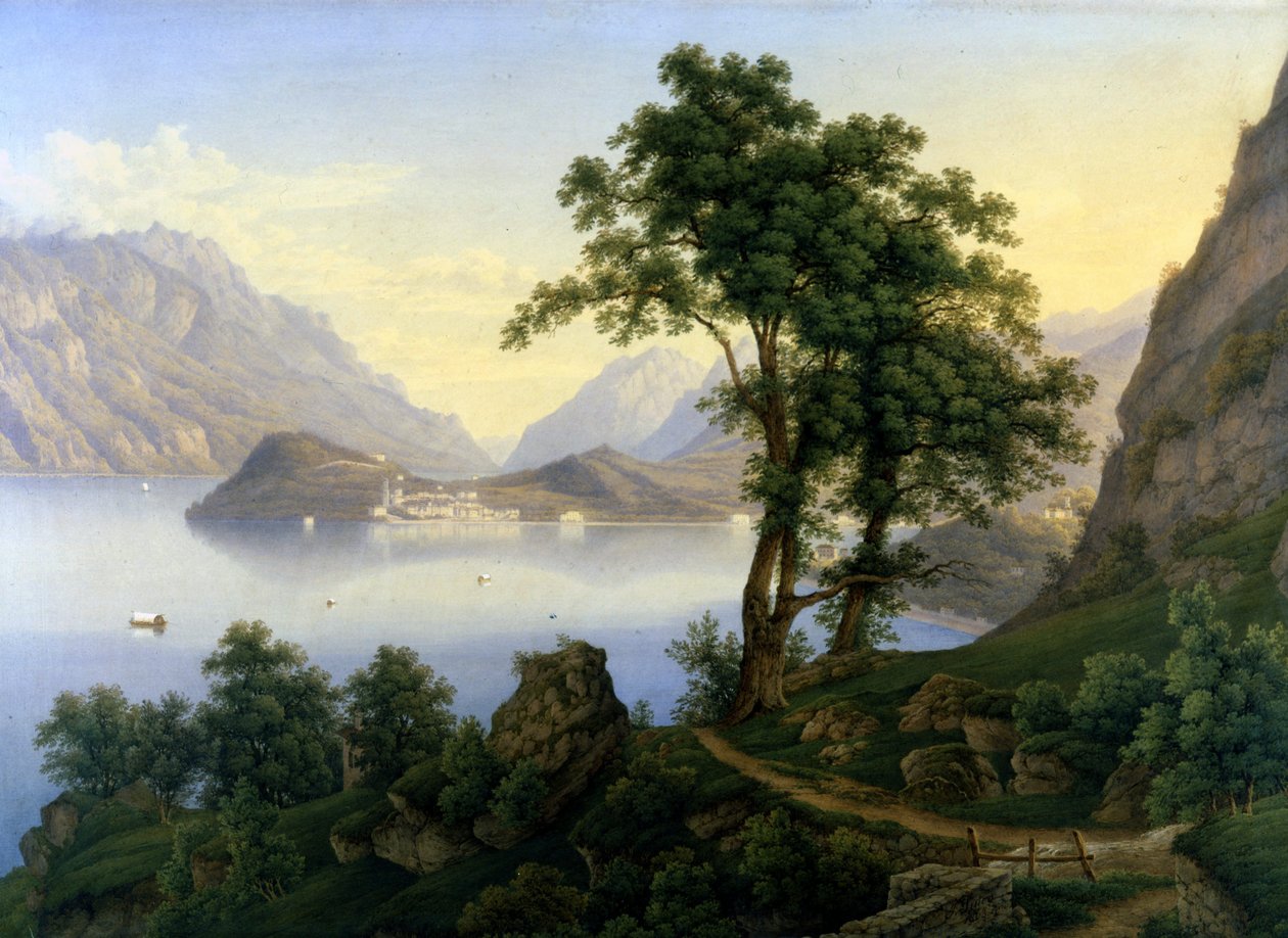 Uitzicht op Bellagio aan het Comomeer. 19e eeuw. door Jakob Suter