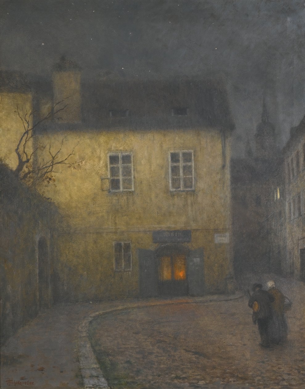 Een straathoek in Praag door Jakub Schikaneder
