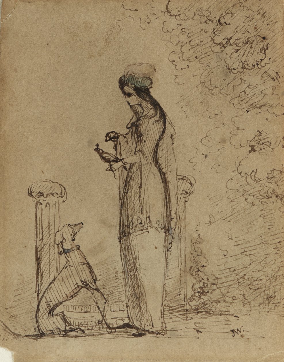 Een vrouw met een hond en vogel, c.1850-51 door James Abbott McNeill Whistler