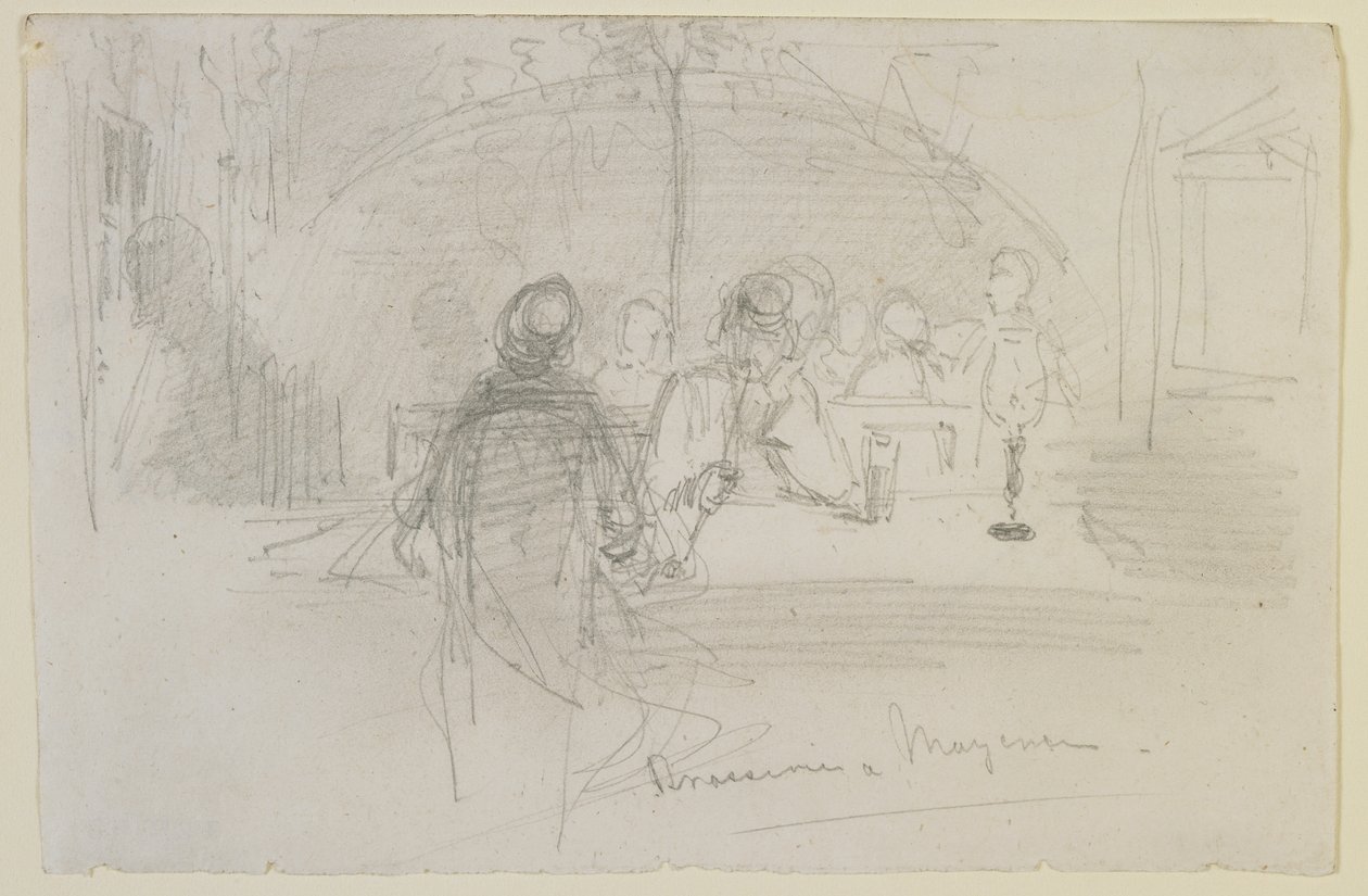 Brasserie in Mainz, 1858 door James Abbott McNeill Whistler