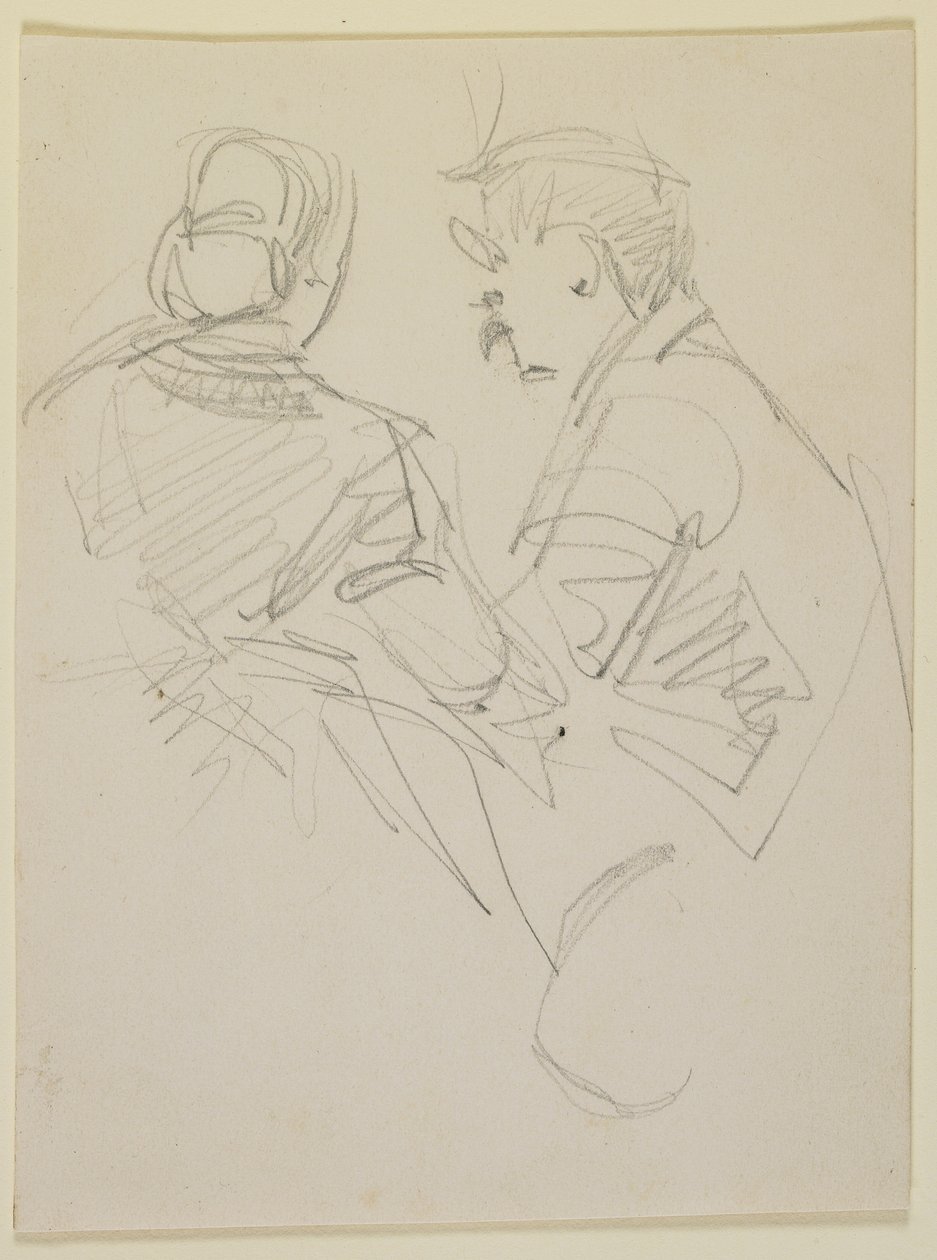 Twee figuren, 1858 (potlood op beige papier) door James Abbott McNeill Whistler
