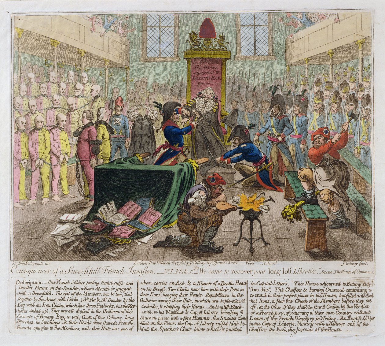 Gevolgen van een Succesvolle Franse Invasie, of We komen om uw lang verloren Vrijheden terug te winnen, 1798 (handgekleurde ets) door James Gillray
