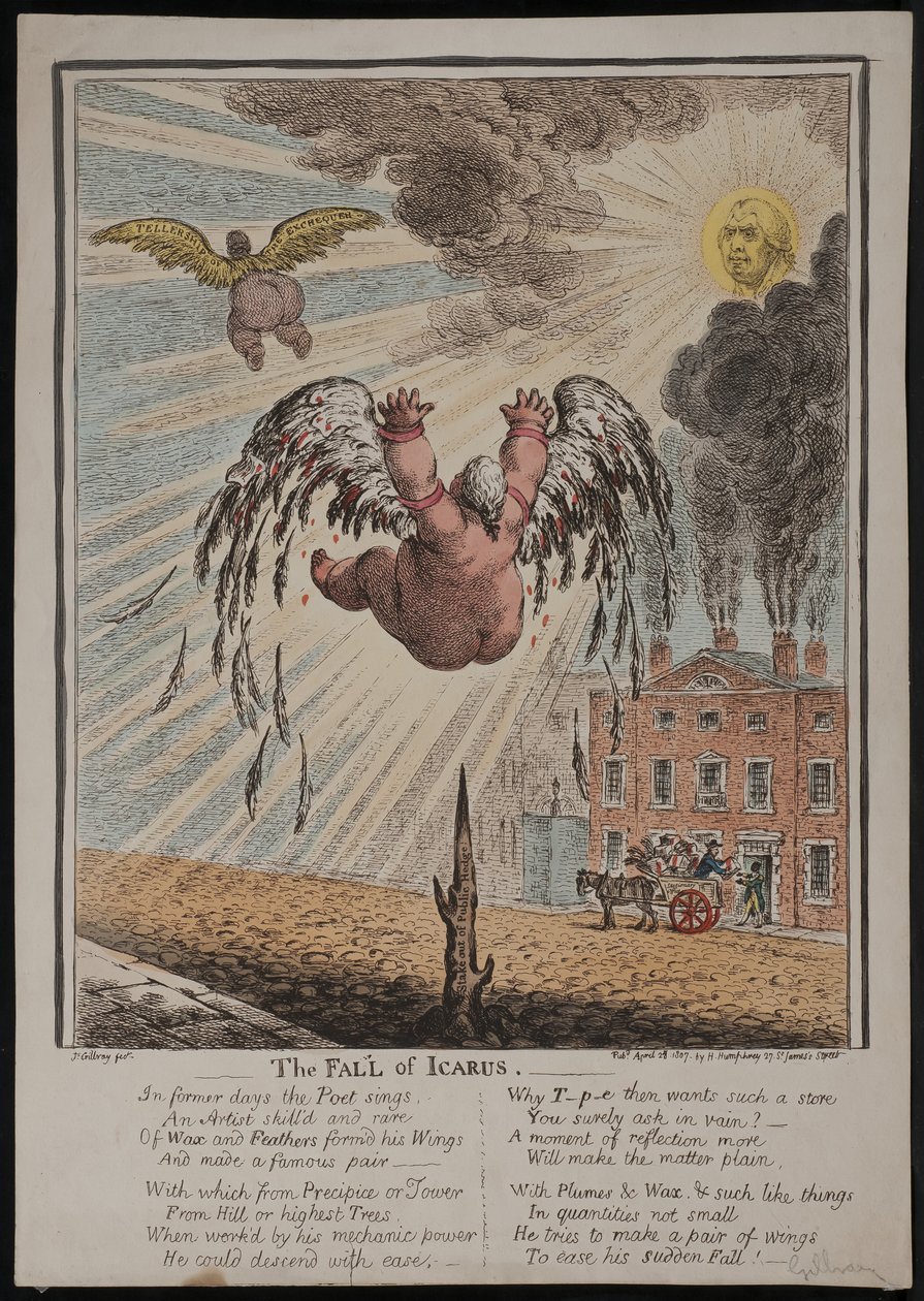 De val van Icarus, 1807 door James Gillray