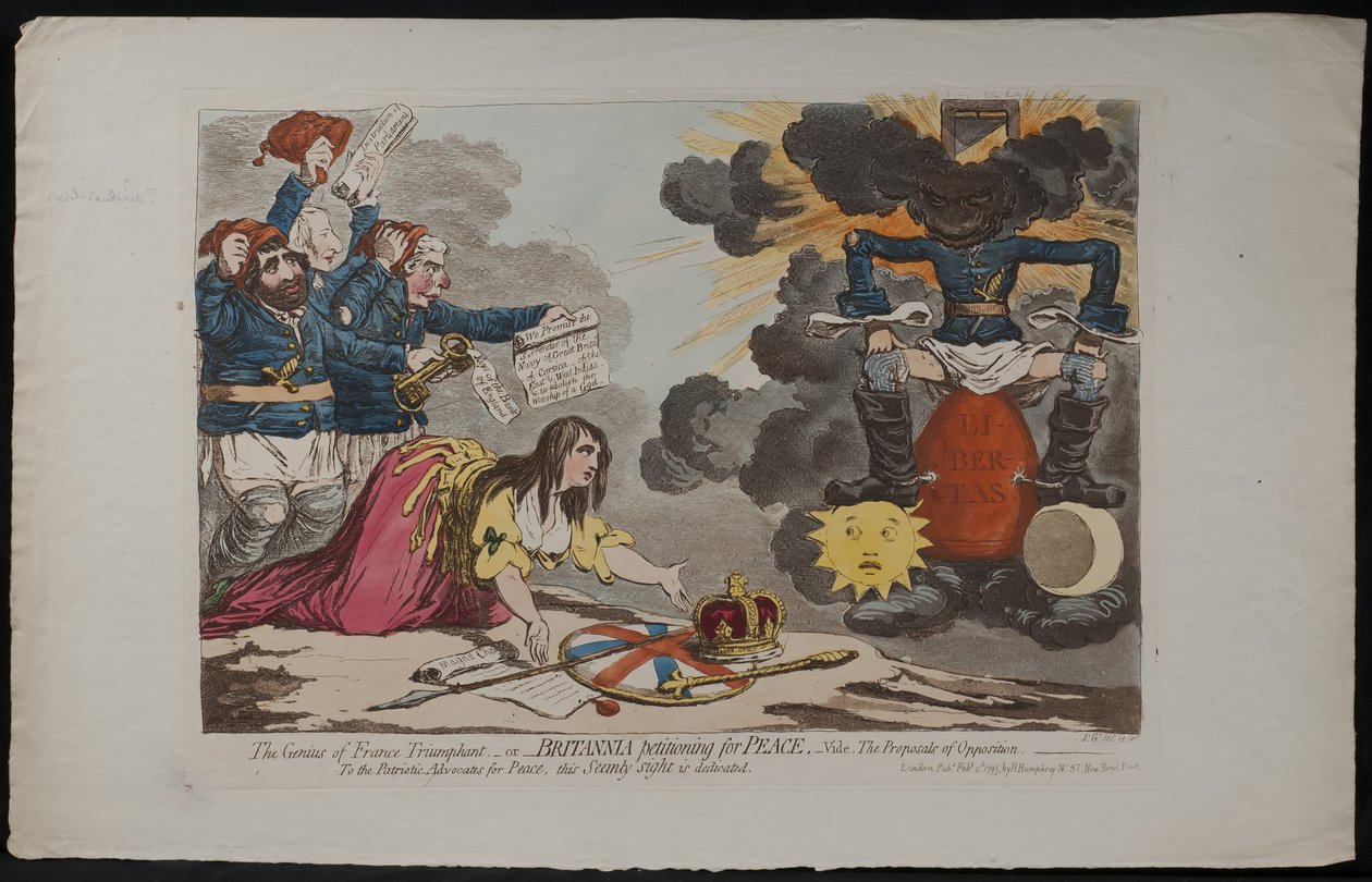 De genius van Frankrijk triomfeert of Britannia smeekt om vrede, zie de voorstellen van de oppositie, 1795 door James Gillray