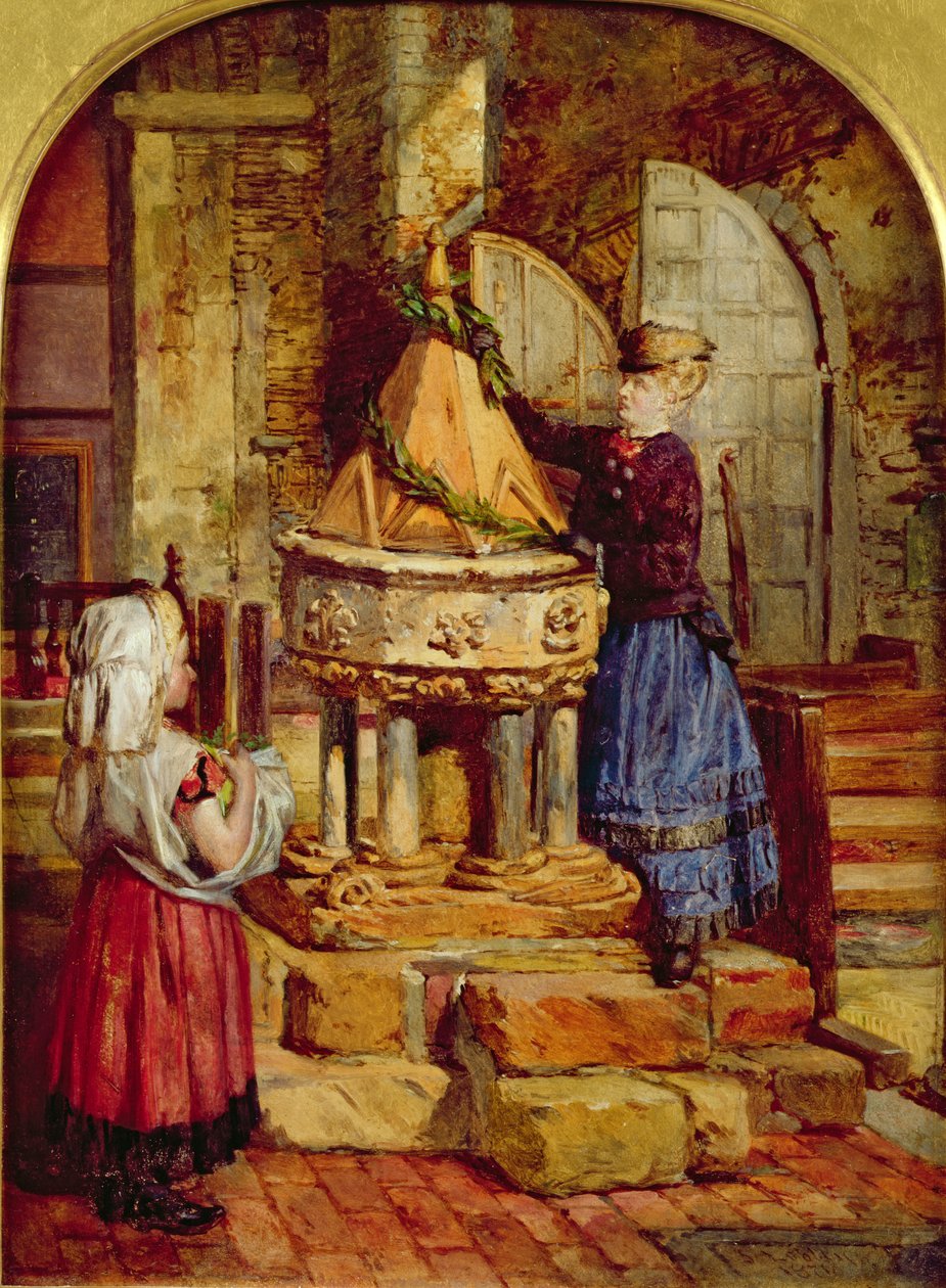 Het Oude Doopvont Versieren, 1871 door James Lobley