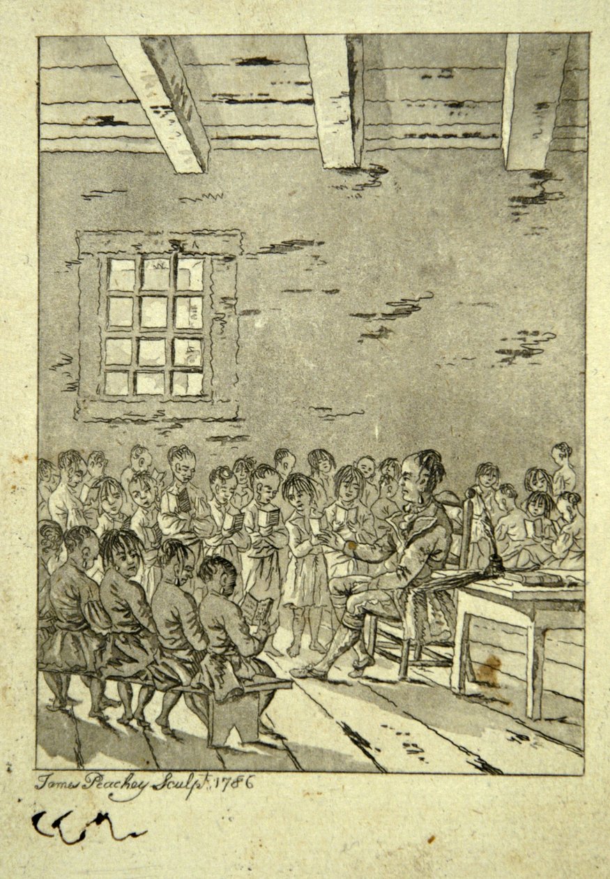 Klaslokaal van een Native American school, 1786 door James Peachey