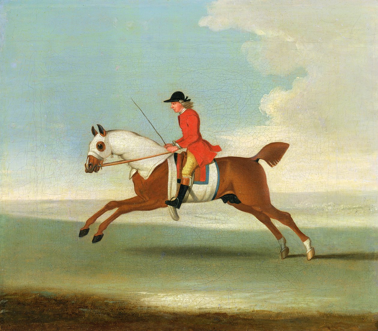 Galopperend renpaard en bereden jockey in rood door James Seymour