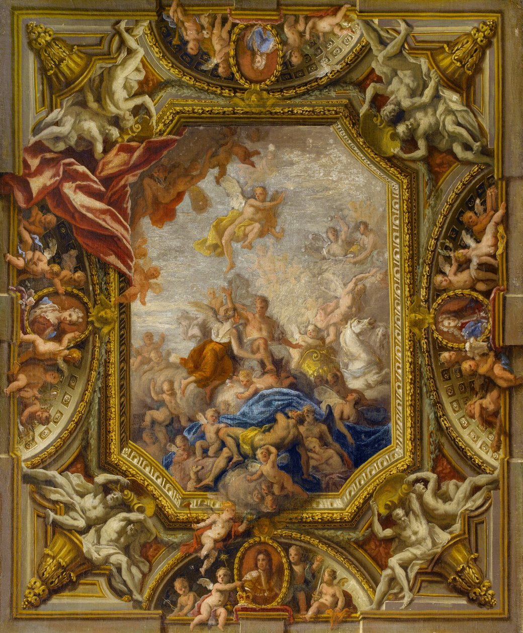 Schetsontwerp voor het plafond van de koninklijke slaapkamer in Hampton Court Palace, 1715 door James Thornhill