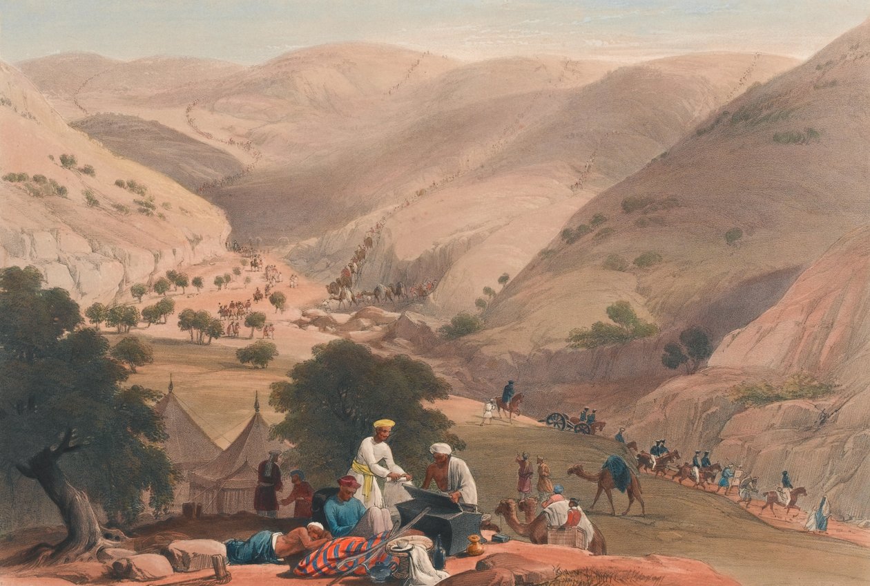 De derde afdaling van de Koojah Pas, ca. 1839 door James (after) Atkinson