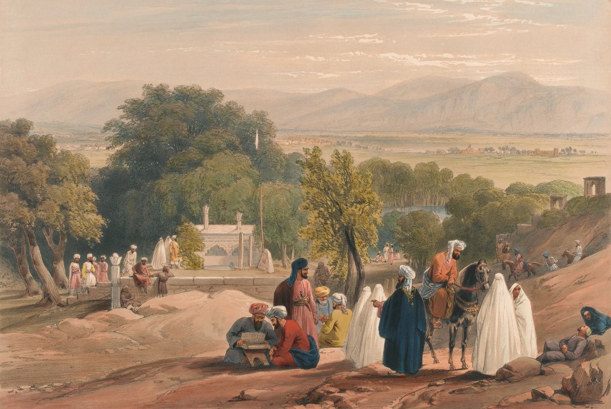 Het graf van keizer Baber, c.1840 door James (after) Atkinson