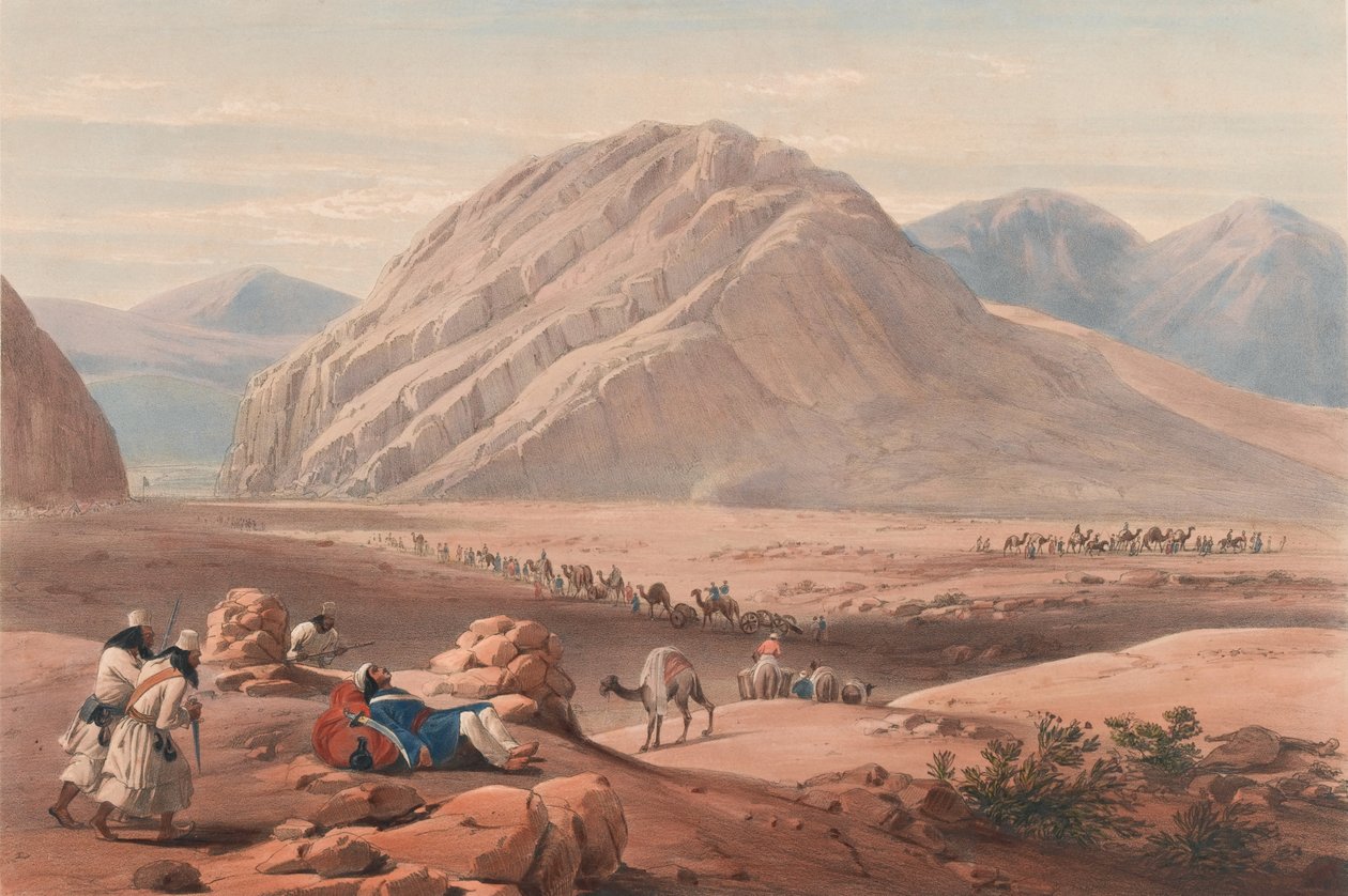 Uitzicht op de berg Baba-Naunee, ca. 1839 door James (after) Atkinson