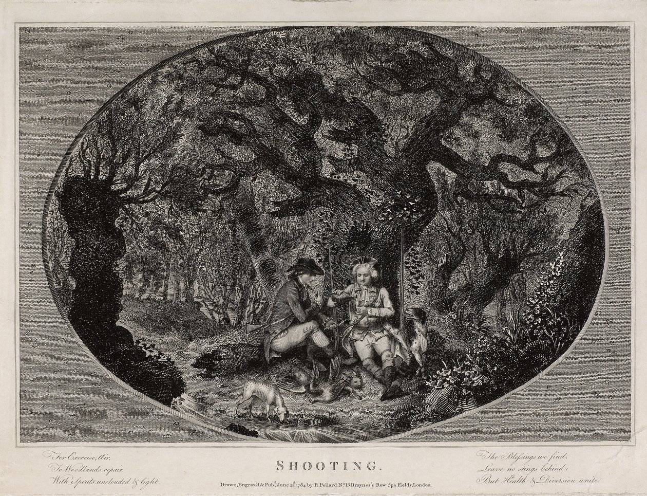 Schieten, gegraveerd door Robert Pollard (1755-1838), gepubliceerd in 1784 door James (after) Pollard