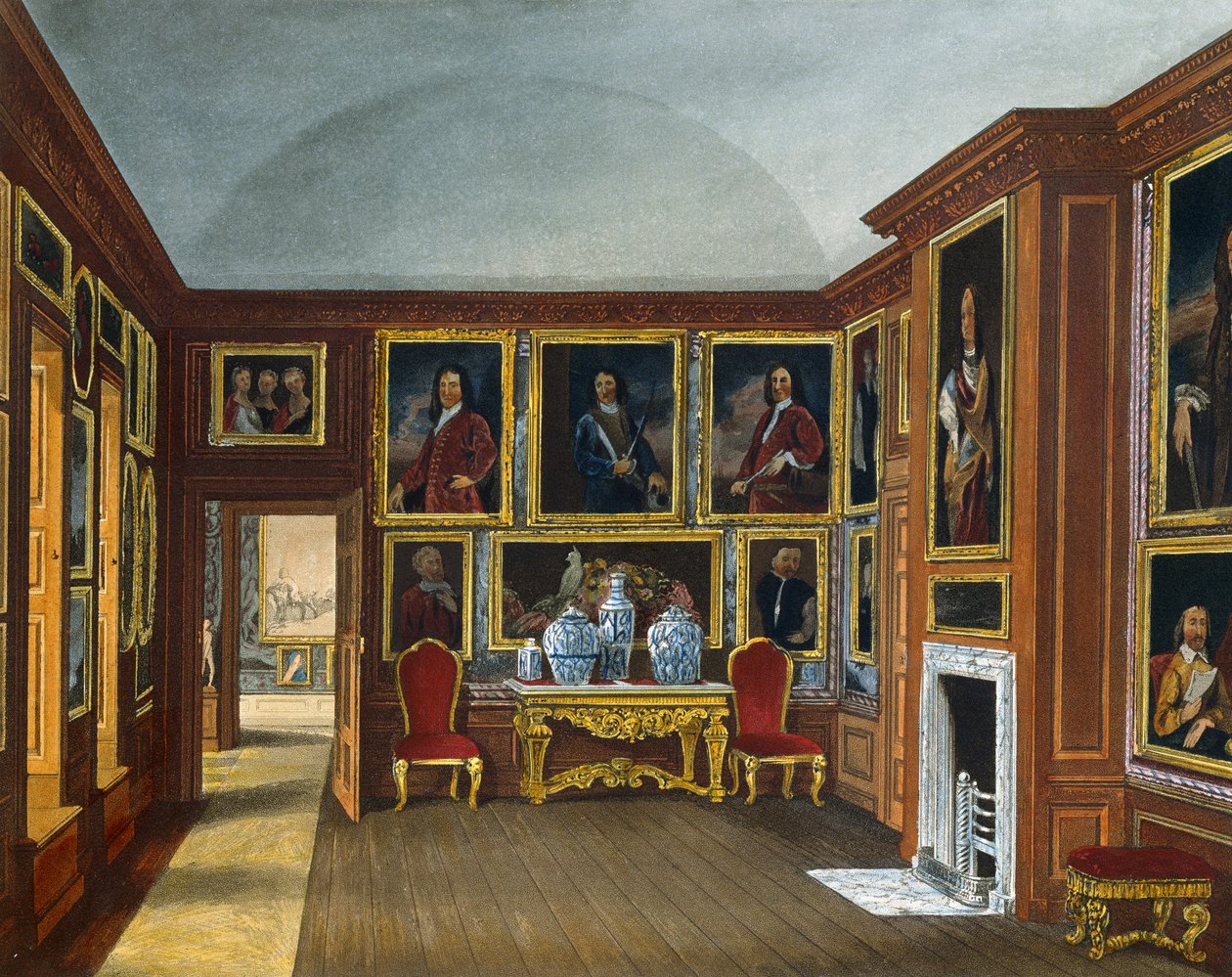 Galerij van admiraals, gravure door Daniel Havell (1785-1826), gebaseerd op ontwerp van James Stephanoff (ca. 1788-1874), uit The History of the Royal Residences door James (after) Stephanoff