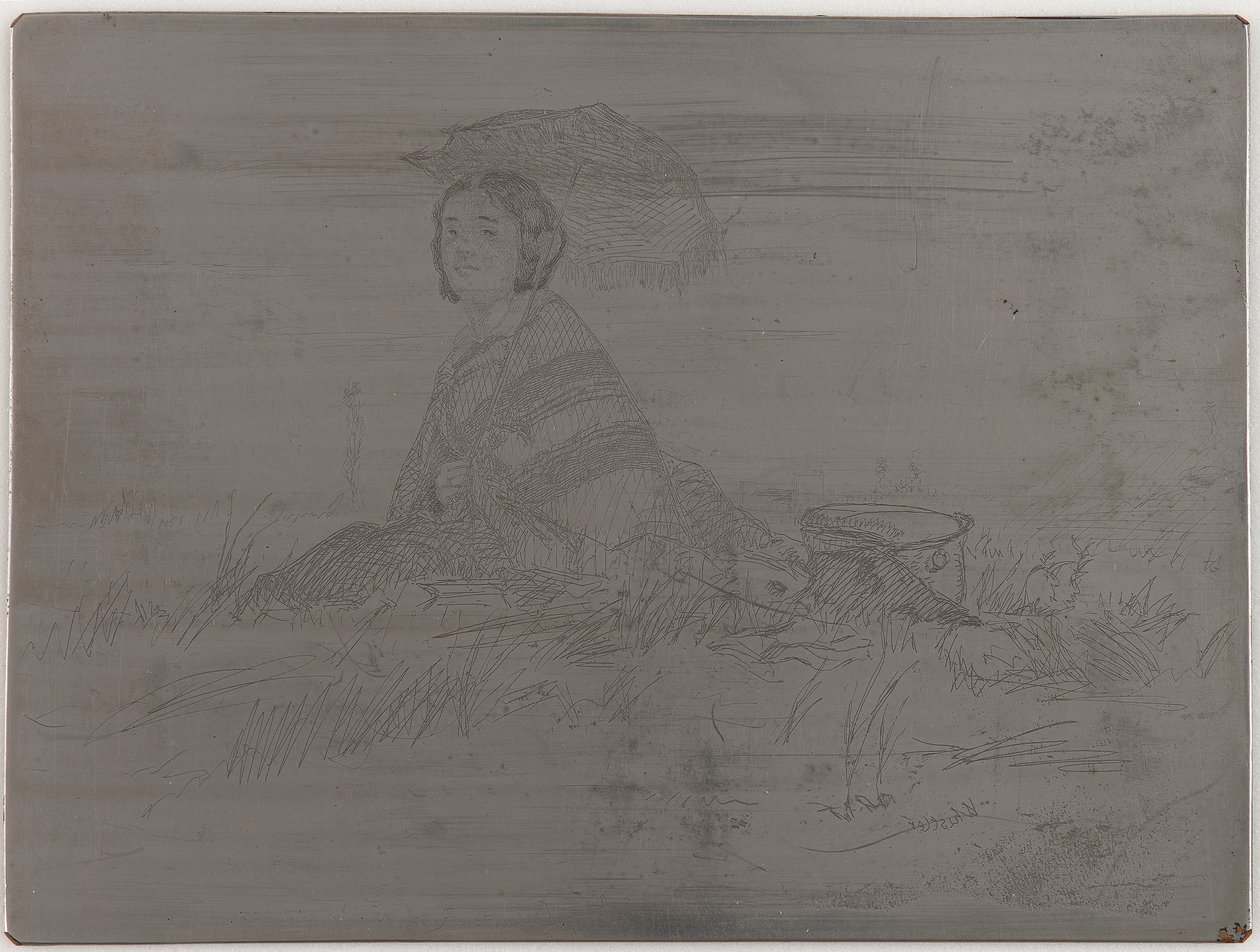 En Plein Soleil. Ongedrukte plaat uit Twaalf Etsen uit de Natuur De Franse Set door James Abbott McNeill Whistler