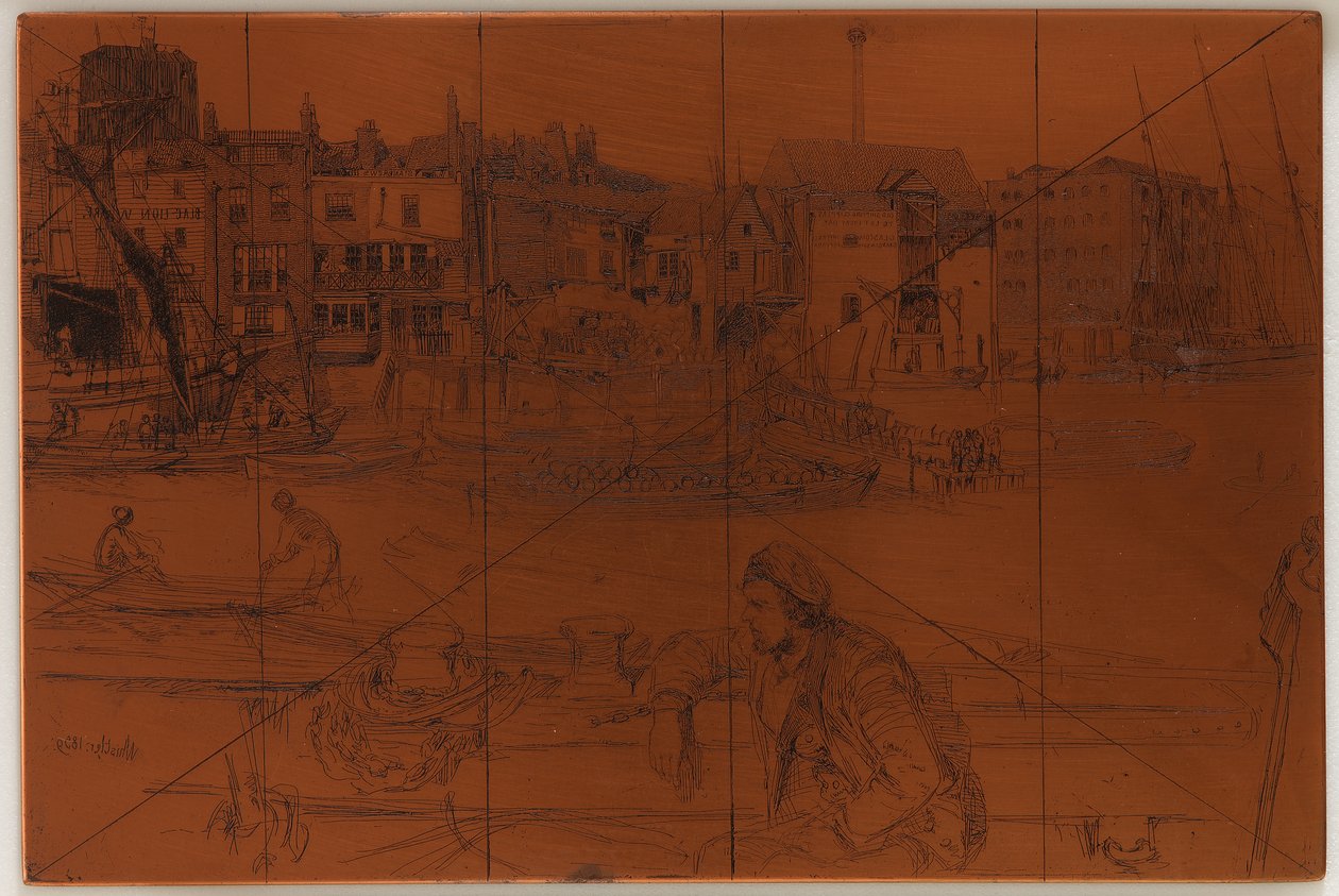 Etsplaat: Black Lion Wharf, 1859 door James Abbott McNeill Whistler