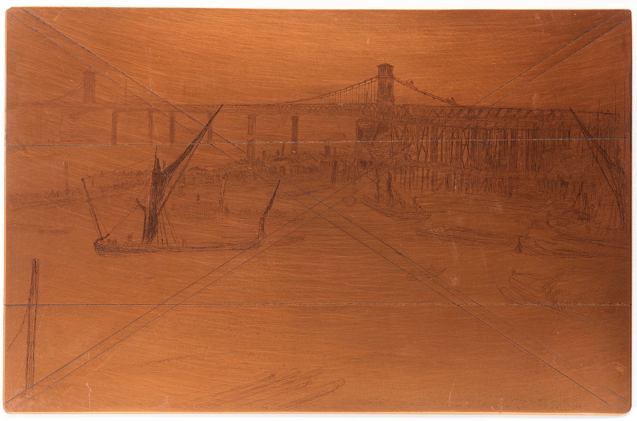 Etsplaat: Oude Hungerford Brug door James Abbott McNeill Whistler