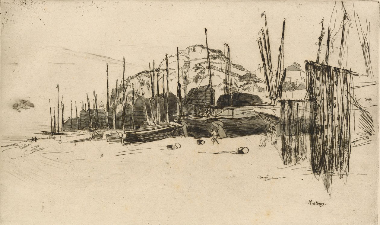 Vissersboten, Hastings, 1877 door James Abbott McNeill Whistler