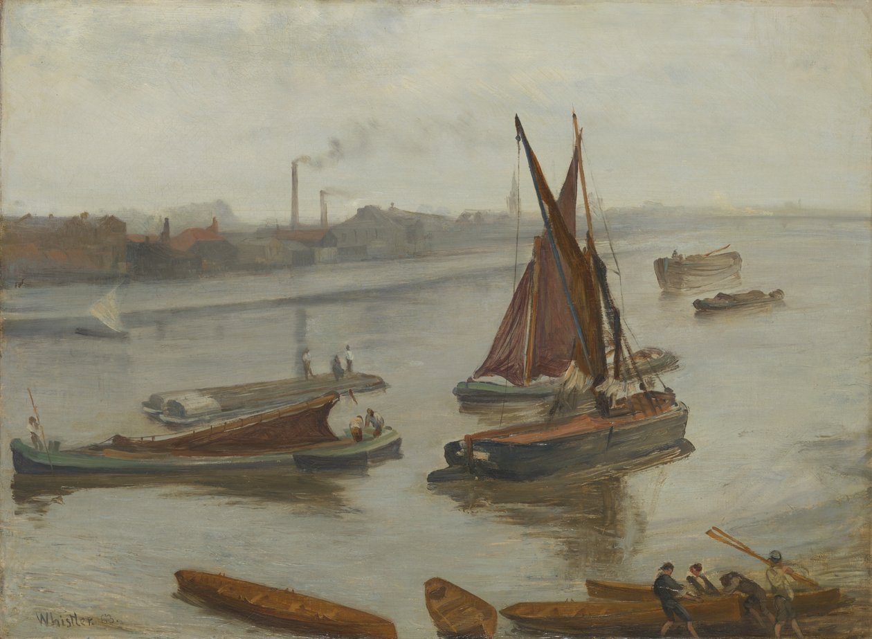 Grijs en Zilver: Oude Battersea Reach door James Abbott McNeill Whistler