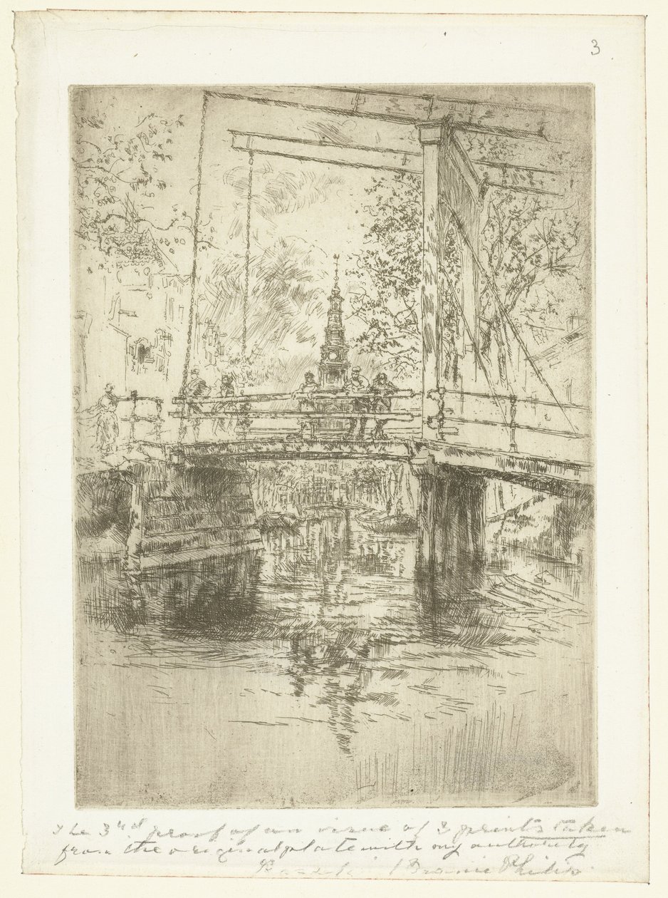 Kleine ophaalbrug in Amsterdam door James Abbott McNeill Whistler