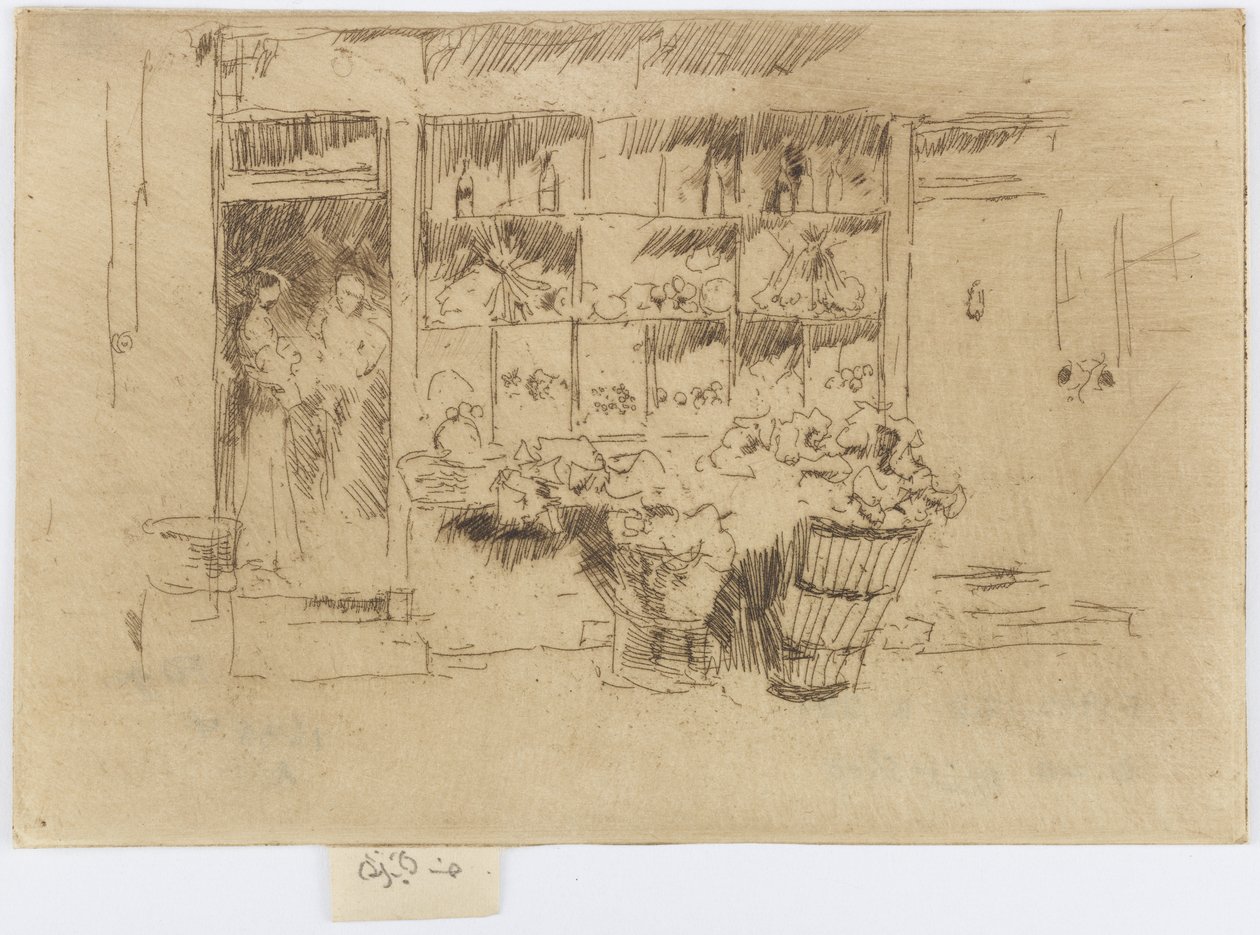 Kleine groentewinkel, Chelsea, ca. 1884-86 door James Abbott McNeill Whistler
