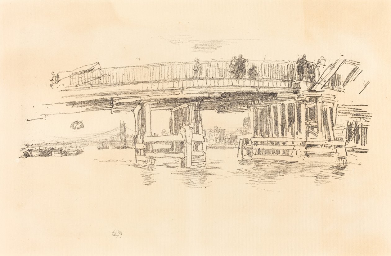 Oude Battersea Brug, 1879-1887 door James Abbott McNeill Whistler