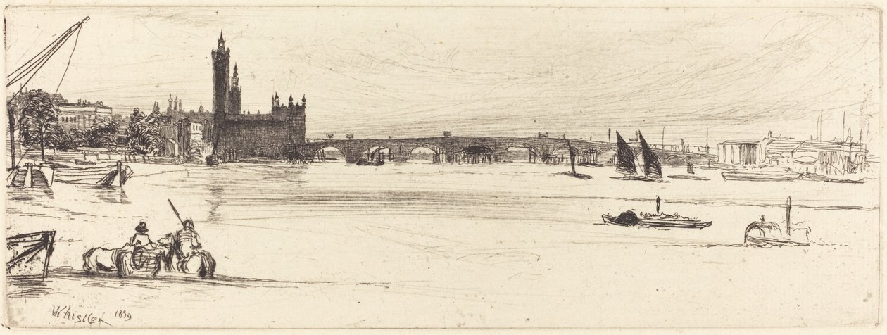 Oude Westminsterbrug, 1859 door James Abbott McNeill Whistler