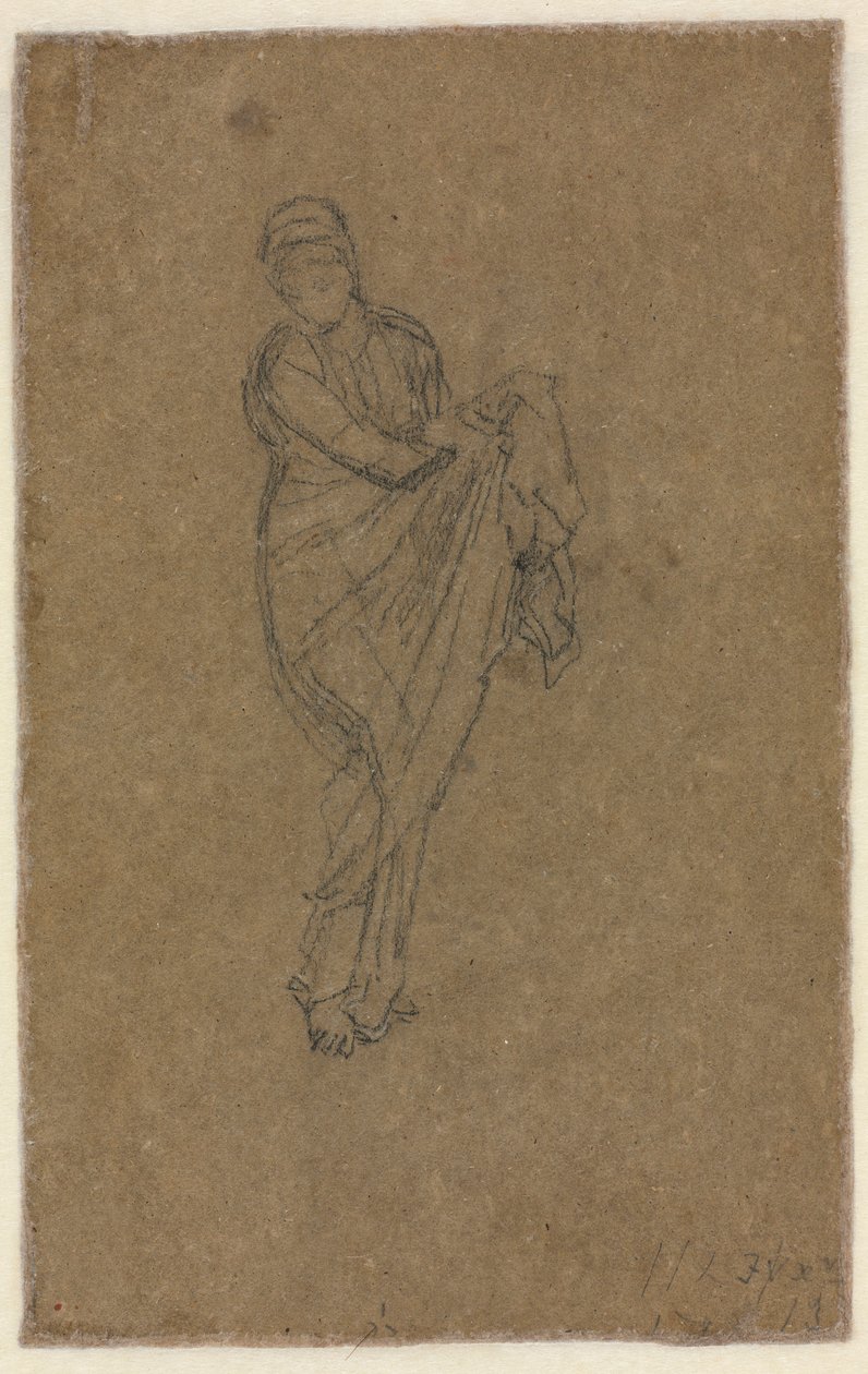 Staande vrouw die haar jurk ophoudt verso, ca. 1872 door James Abbott McNeill Whistler