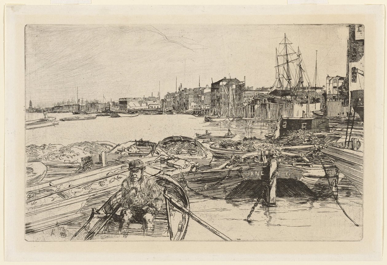 Het dok, uit Zestien etsen met scènes aan de Theems door James Abbott McNeill Whistler