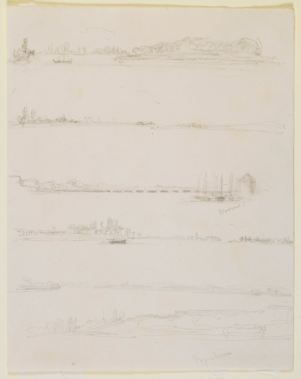 De Rijn, nabij Worms en Oppeheim, 1858 door James Abbott McNeill Whistler