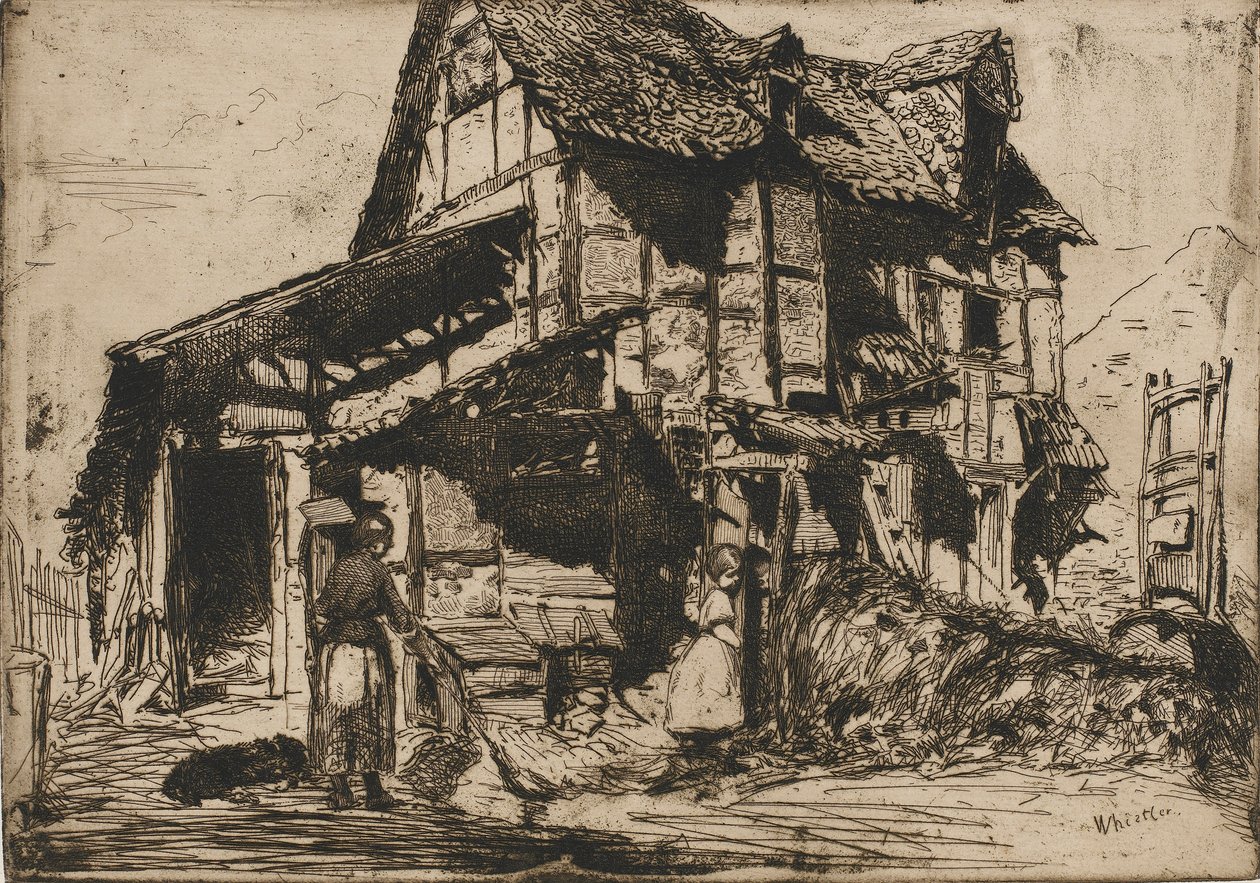 Het Onveilige Huurhuis. Een van de Twaalf Etsen uit de Natuur. De Franse Set door James Abbott McNeill Whistler