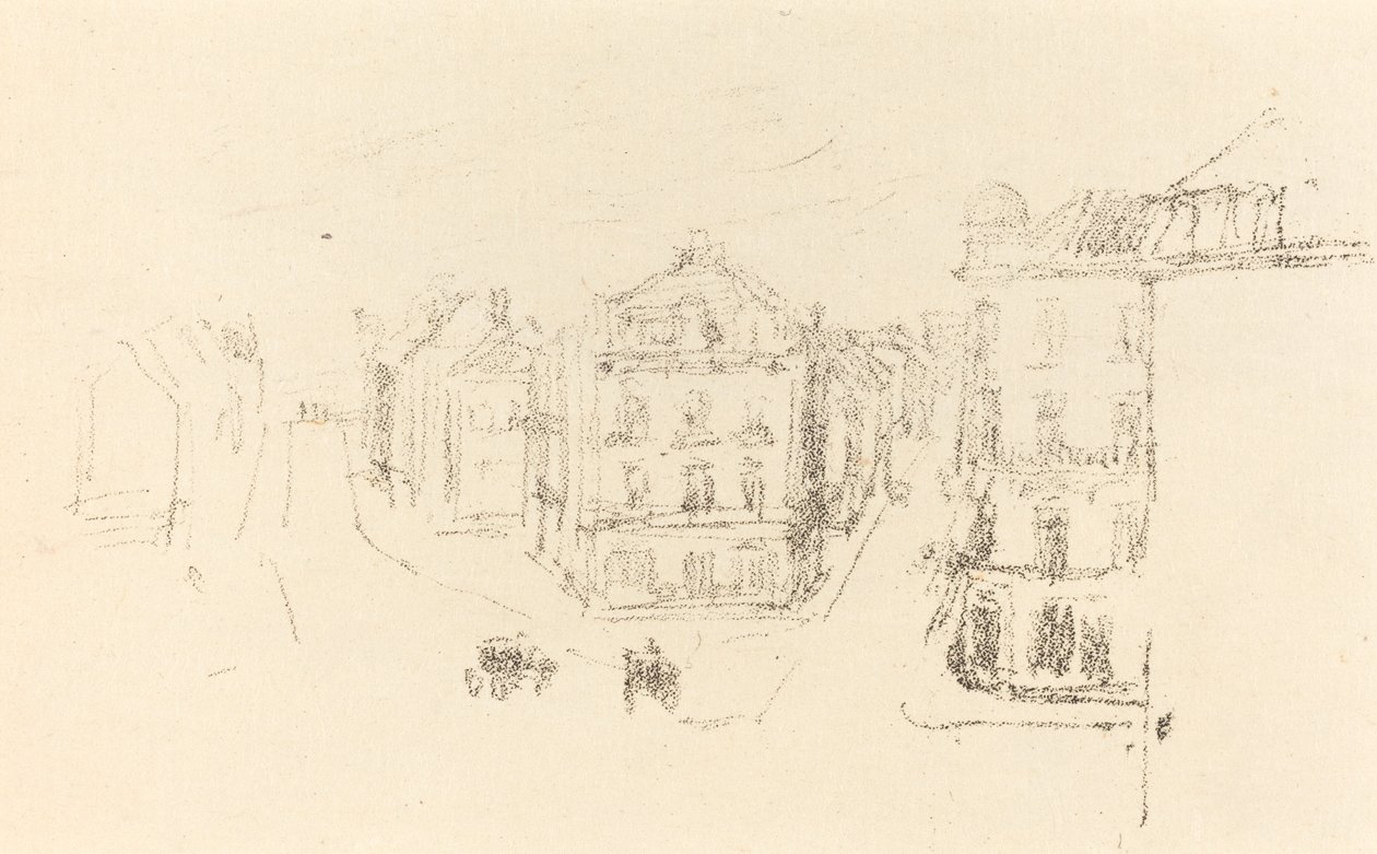 Proefschets: Grand Rue, Dieppe, ca. 1891 door James Abbott McNeill Whistler
