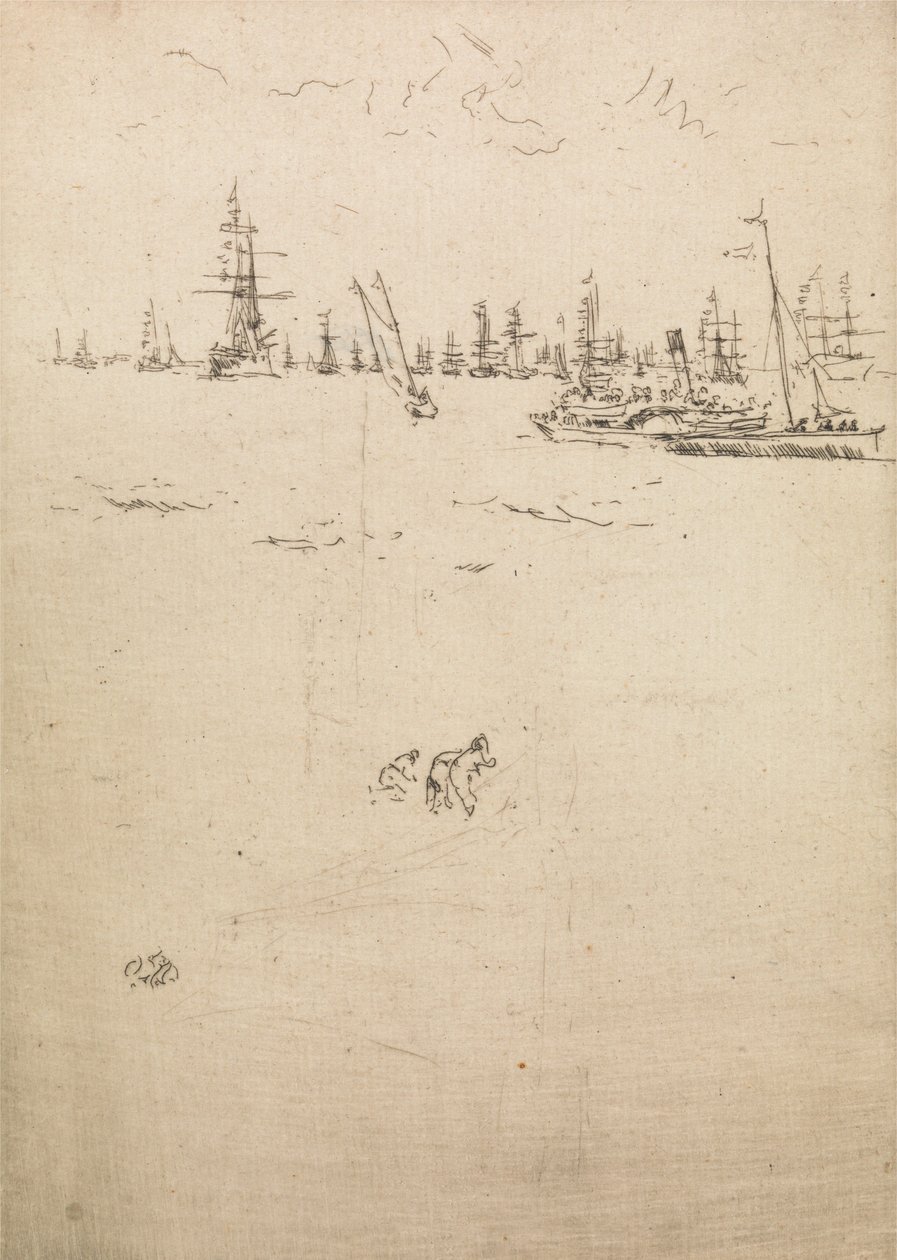 Bezoekersboot, uit een set van twaalf etsen getiteld The Naval Review, 1887 door James Abbott McNeill Whistler
