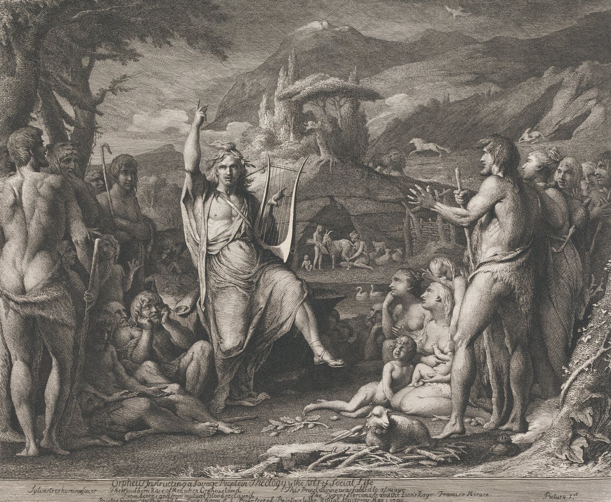 Orpheus onderwijst in theologie (ontwerpen voor de muren van de Grote Kamer van de Society for the Encouragement of the Arts) door James Barry
