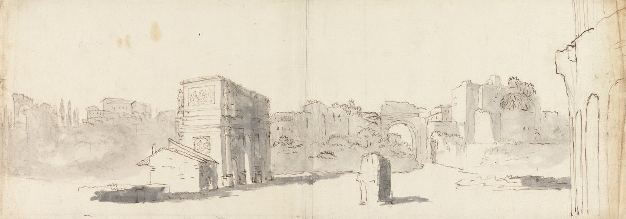 Rome, een uitzicht op de Boog van Constantijn met andere ruïnes door James Barry