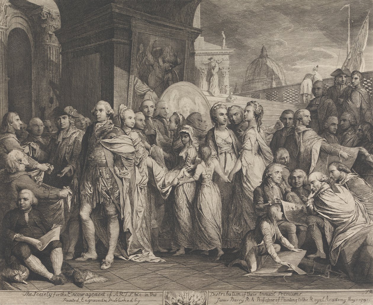 De koningin of huiselijke opvoeding in Windsor (ontwerpen voor de muren van de grote zaal van de Society for the Encouragement of the Arts) door James Barry