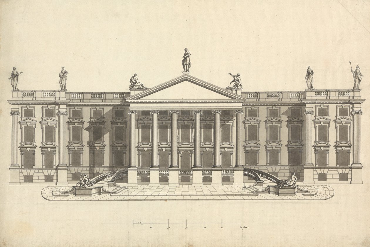 Voltooide Tekening van Ongeïdentificeerd Palladiaans Landhuis door James Bruce