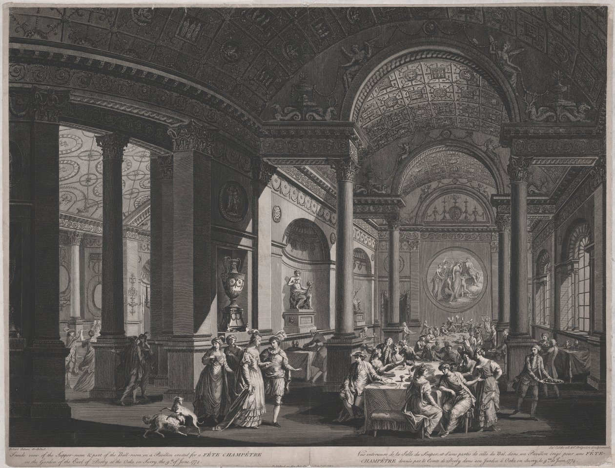 Fête Champêtre, 9 juni 1774 (binnen in de eetzaal) door James Caldwall