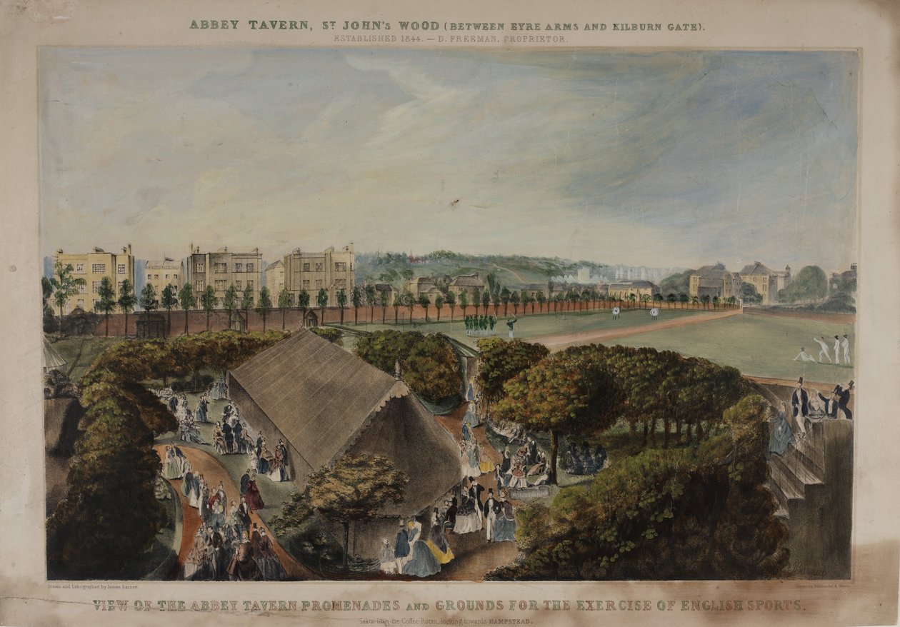 Uitzicht op de promenades en tuinen van de Abbey Taverns, Violet Hill, Marylebone, c.1870 door James D Barnett