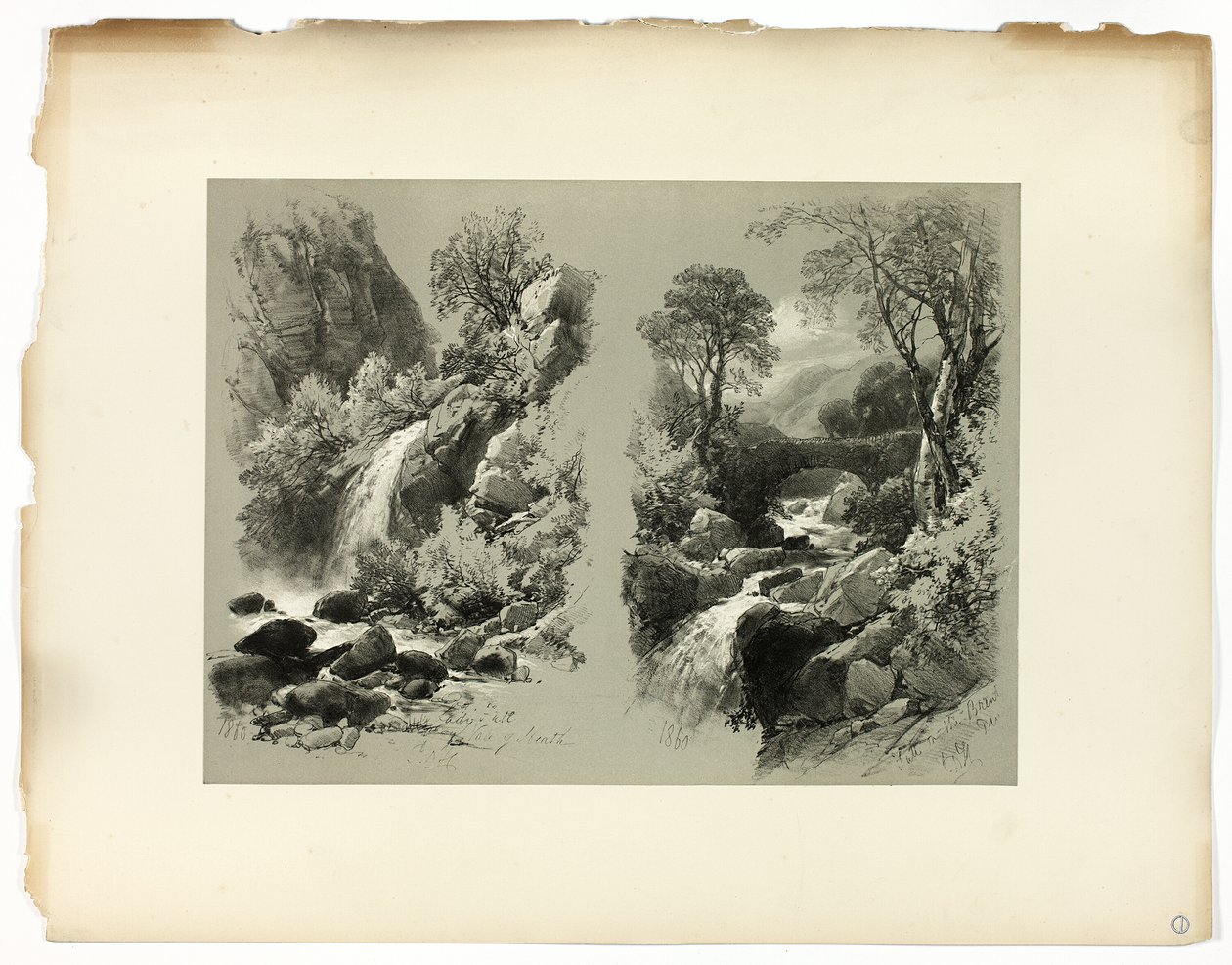 Lady Fall, Vale of Heath, en Fall on the Brent, uit Picturesque Selections door James Duffield Harding