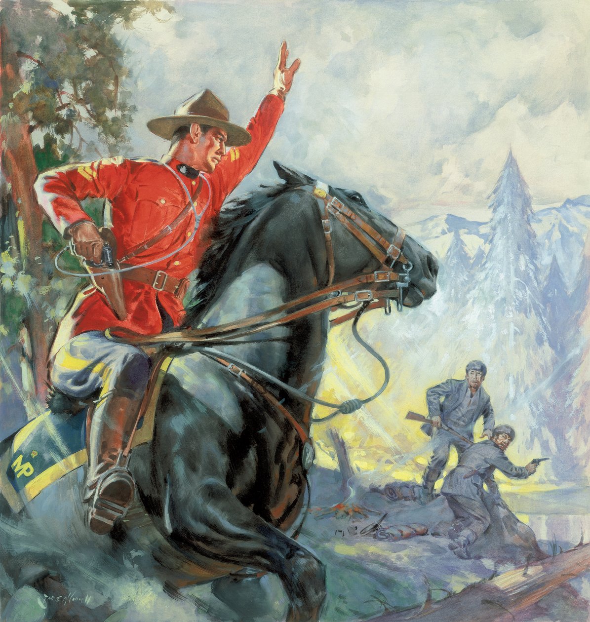Canadese Mounties (gouache op papier) door James Edwin McConnell
