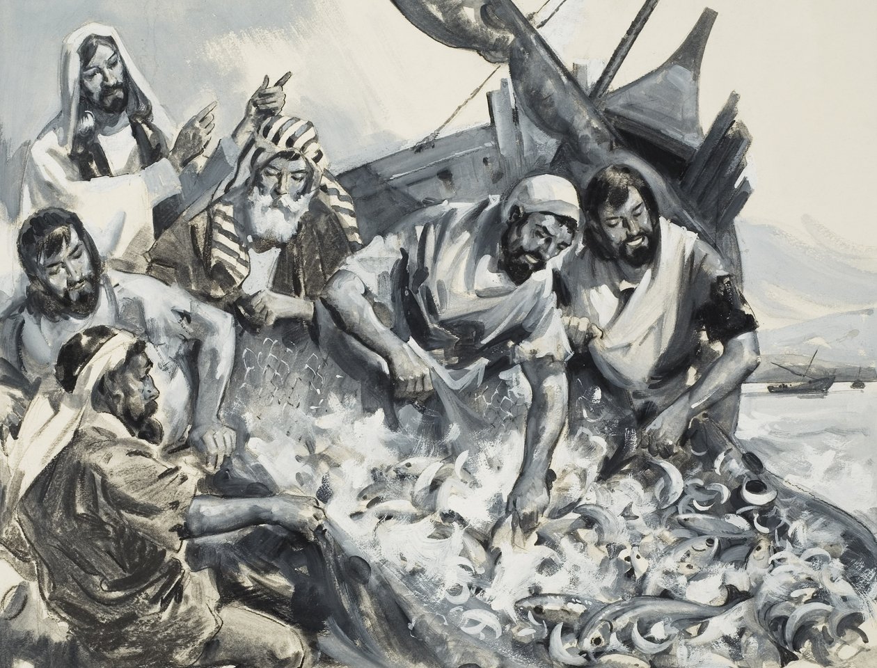 De Mensenvissers (gouache op papier) door James Edwin McConnell
