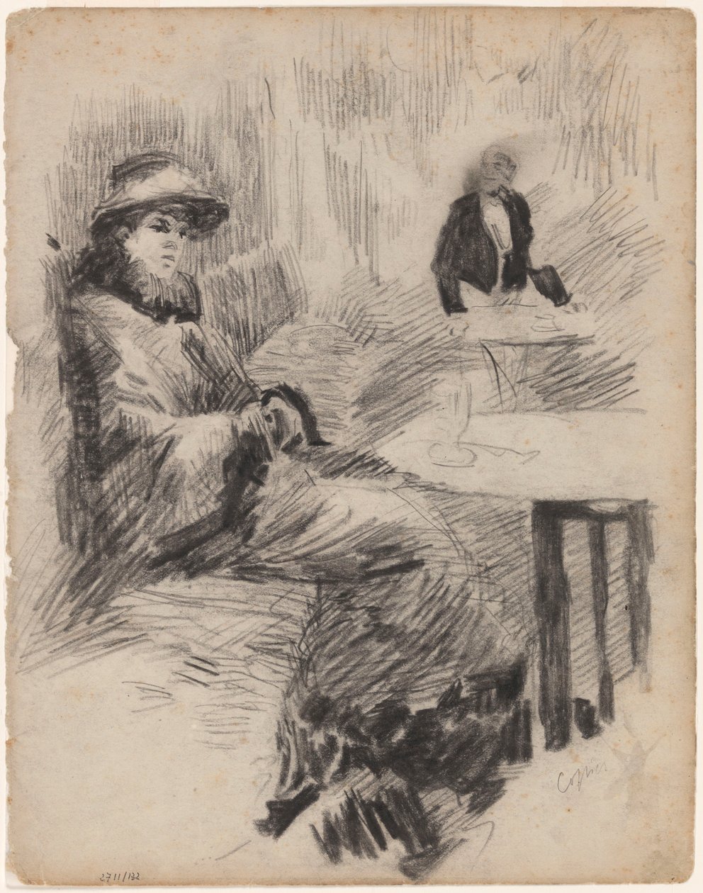 Kopie: vrouw aan een tafel in een café door James Ensor