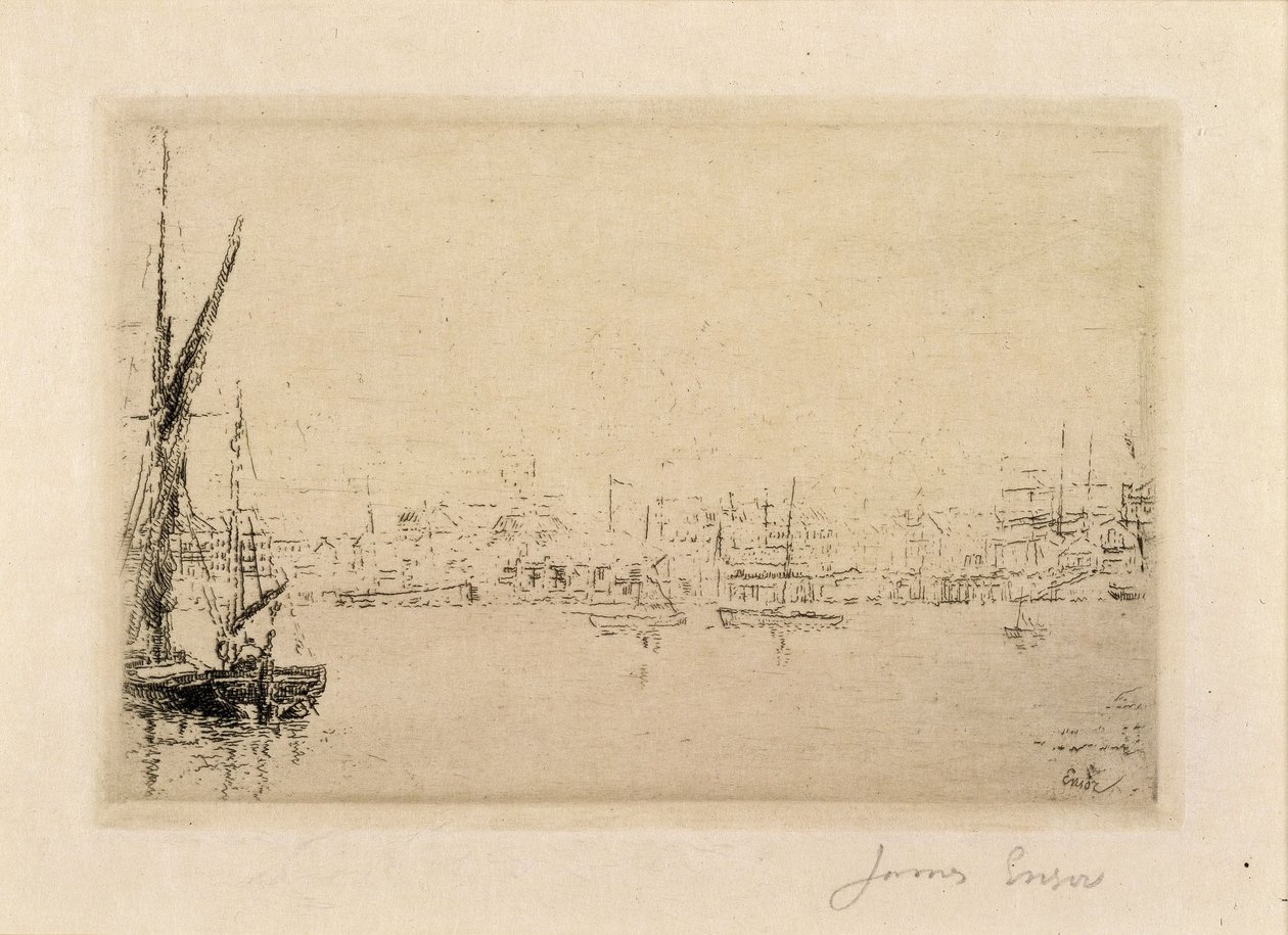 Gezicht op de haven van Oostende door James Ensor