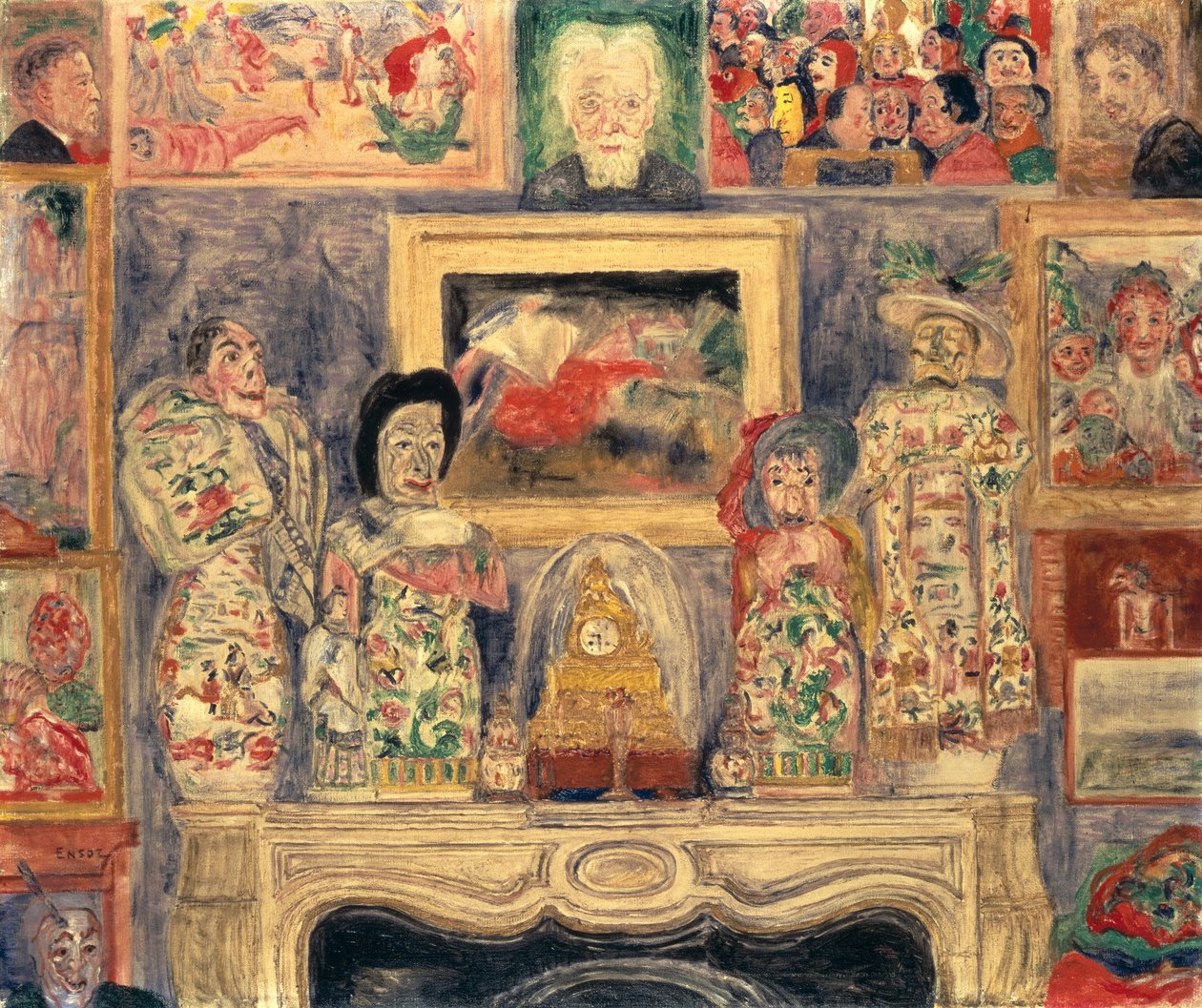 Interieur met drie portretten door James Ensor