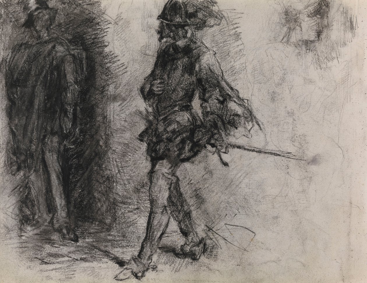 Spanjaard in de schaduw staande, een andere man en een hoofd in profiel door James Ensor