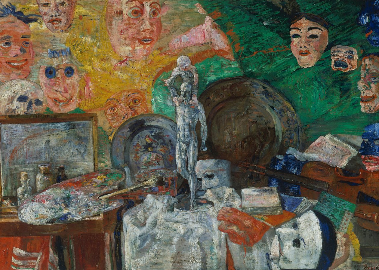 Stilleven in het atelier of de attributen van de kunst door James Ensor